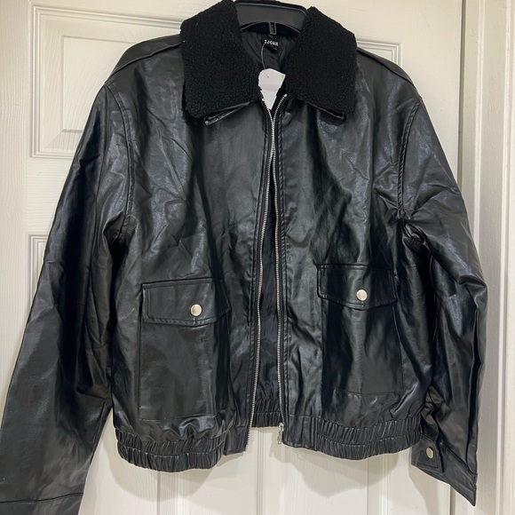 NEW faux Leather sherpa collar bomber Jacket - Picture 4 of 6